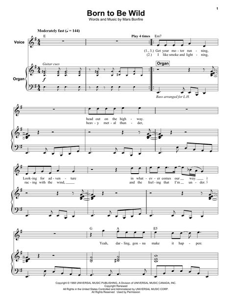 Born To Be Wild Sheet Music By Steppenwolf Keyboard Transcription