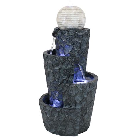 Sunnydaze Decor 32 In Hewn Spiral Tower Outdoor Water Fountain With