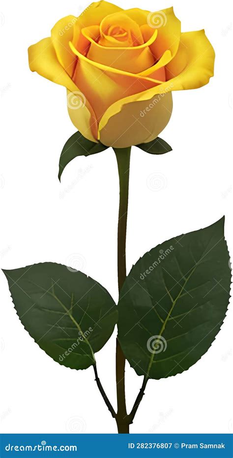 A Yellow Rose With Green Leaves Ai Generative Stock Illustration
