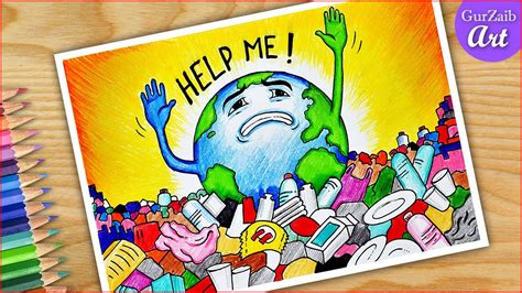 Help Earth Stop Plastic Pollution Poster Drawing Easy Save Earth