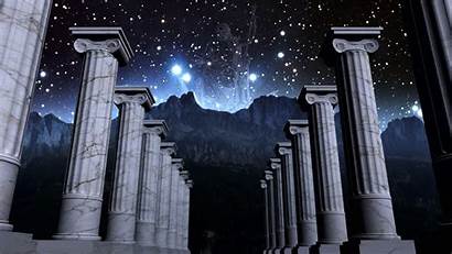 Greek Pillars Temple Background Cosmic Scene Pillar