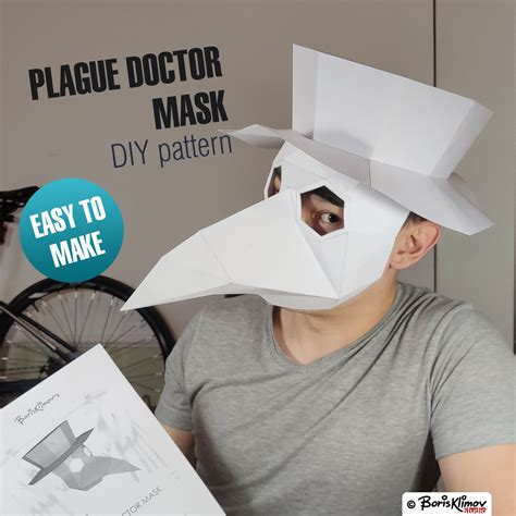 Plague Doctor Mask With Hat Diy 3d Paper Craft Digital Pattern In Pdf