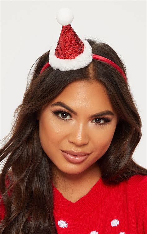 red glitter santa hat headband accessories prettylittlething ksa