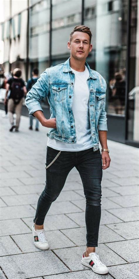 Mens jacket denim trucker jacket classic washed vintage style jeans coat for men. 5 Black Jeans Outfits For Men in 2020 | Light wash denim ...