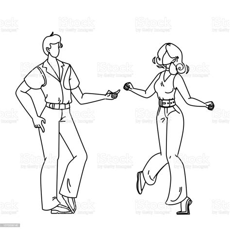 Boy And Girl Dancing Funk Dance Characters Vector Stock Illustration