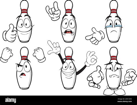 A Vector Set Of Bowling Pins To Play In Different Situations Drawing Mascots Stock Vector Image