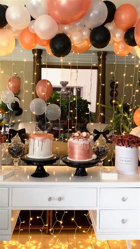 Rose Gold And Black Party In 2020 Rose Gold Party Decor Gold Birthday