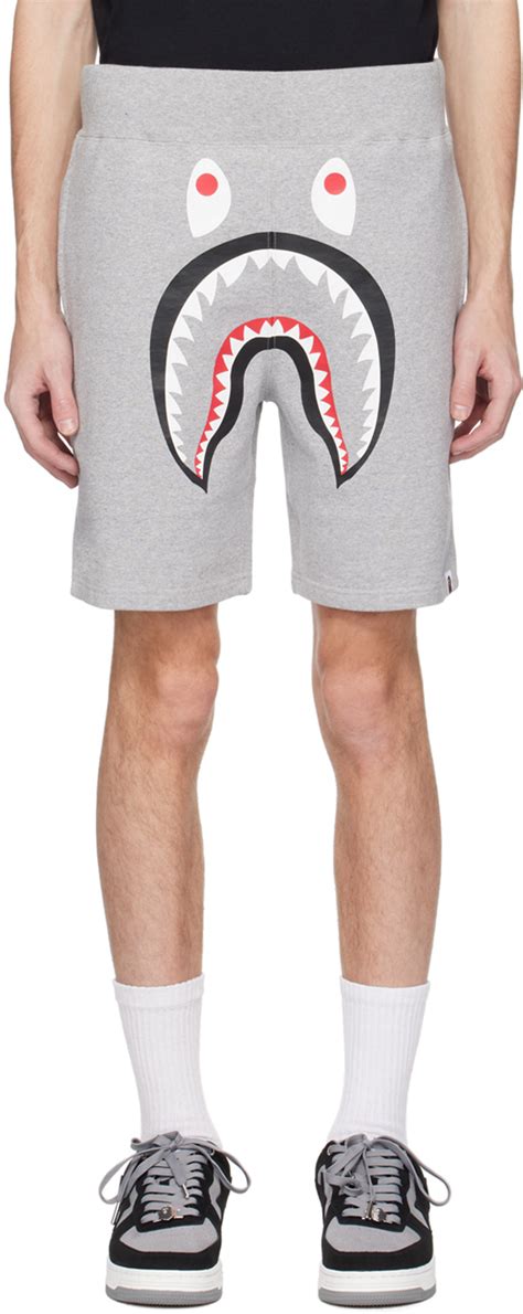 Bape Gray Shark Shorts Ssense Uk