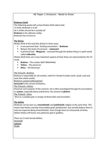 Aqa Spec A 8062 Need To Know Hindu Worksheets Teaching Resources