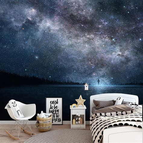 Custom Mural Wallpaper Cosmic Starry Sky Landscape Bvm Home