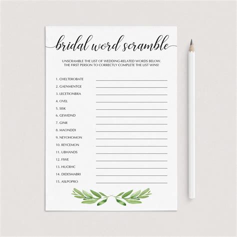 Bridal Word Scramble Printable Wedding Games Instant Download Etsy