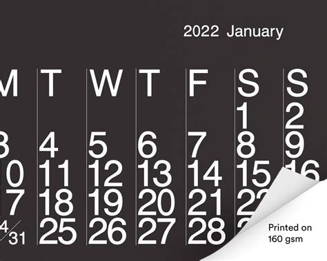 New 2022 Calendar 2022 Minimal Calendar Black And White Etsy