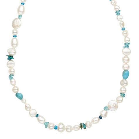 Freshwater Pearl Turquoise Necklace In Sterling Silver Pearl