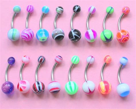 10 x uv reactive navel belly bars surgical steel acrylic every bar different tongue piercing