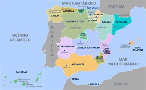 Mapa De Las Comunidades Autónomas De España Y Sus Capitales
