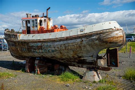 An Old Fishing Boat In A Dry Dock For Maintenance And Repair Editorial