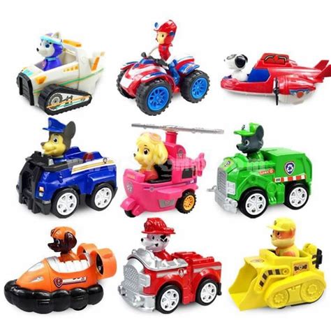 9pcs Set Paw Patrol Roles Action Figure Toys With Pull Back Vehicles