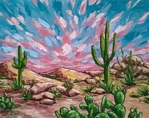 Saguaro Sunset Landscape Oil Painting Original Arizona Art Etsy