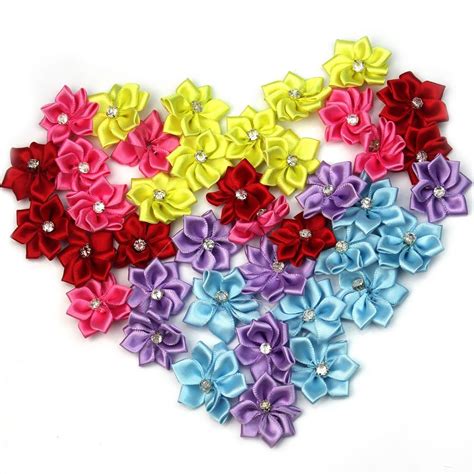buy 40pcs u pick satin ribbon flowers bows with appliques sewing craft diy wedding at affordable