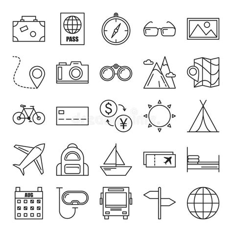 Travel Icons Collection Of Pictograms In Line Style Stock Illustration
