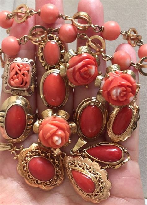 Antique Vintage Coral Rings Pendant Bracelet Coral Jewelry All In Gold