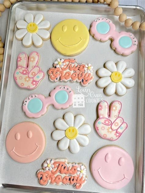 Two Groovy Decorated Sugar Cookies One Dozen Birthday Etsy