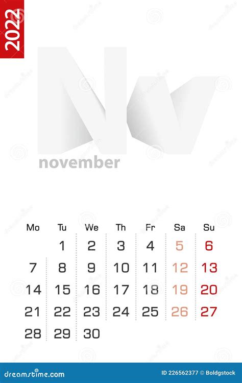 Minimalist Calendar Template For November 2022 Vector Calendar In