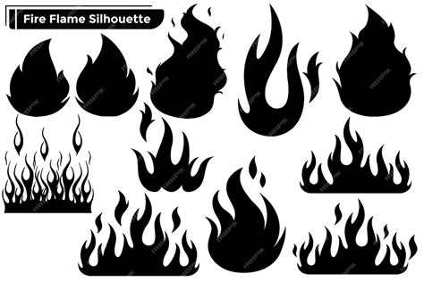 Premium Vector Black Silhouette Set Of Fire Flame On White Background