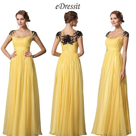 Lace Cap Sleeves Yellow Prom Dress Evening Dress 00152903 Prom