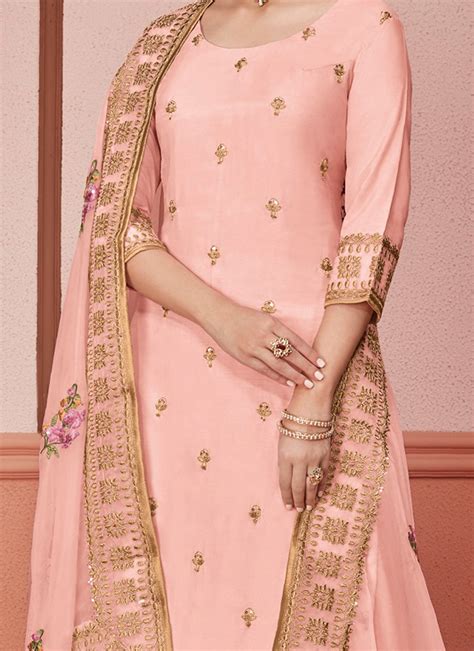 Buy Pink Embroidered Palazzo Suit Party Wear Embroidered Palazzo Suit Online Shopping Slscc1302