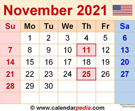 Fillable November 2021 Calendar Calendar Page