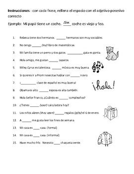 Par Déballage Précision ejercicios de adjetivos posesivos en español para imprimir Charles