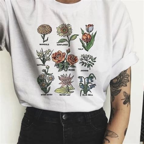 Camiseta De Flores Salvajes Para Mujer Ropa Con Estampado De Plantas