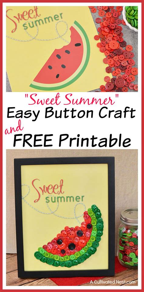 Easy Watermelon Button Craft And Free Printable