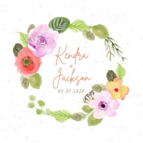 Premium Vector Wedding Badge With Floral Wreath Watercolor