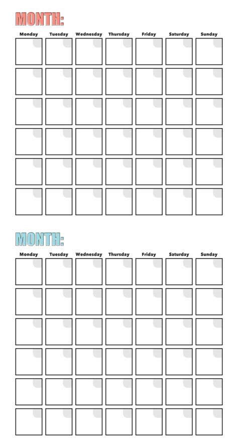 Printable Blank Calendar Grids Daily Weekly Monthly Planner Monthly