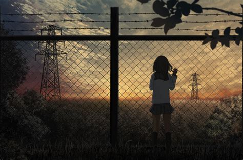 Wallpaper Sunset Anime Girls Digital Art Fence 1300x857 Jashiko