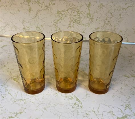 Hazel Atlas Eldorado Gold Pattern Glasses Set Of Three Mcm