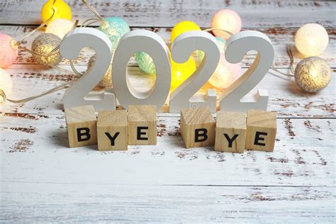 Goodbye 2022 Alphabet Letters With Space Copy On Blue Background Stock