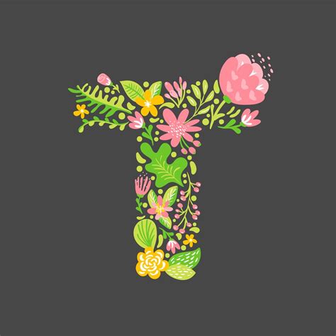 Floral Summer Letter T Flower Capital Wedding Uppercase Alphabet