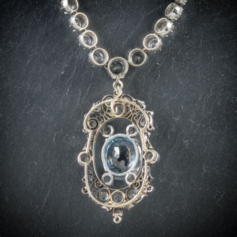 Antique French Victorian Blue Topaz Pendant Necklace Circa 1900