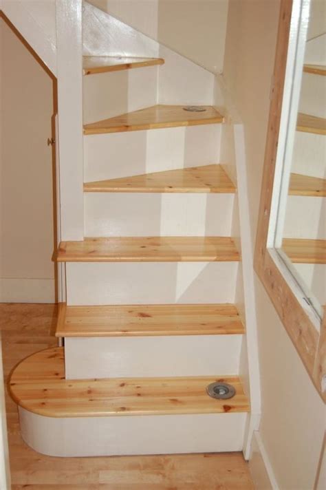 Minimalist Space Saving Loft Stair With White Wooden Material Feat Pecan Wooden Foot Step And