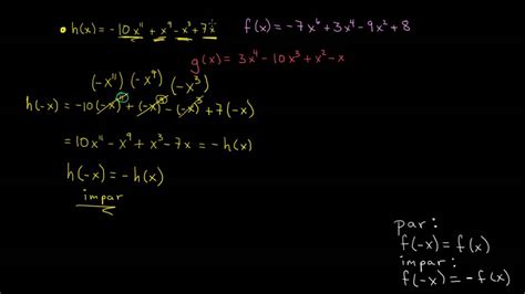 Identificando Si Una Función Es Par O Impar Álgebra Ii Khan Academy En Español Youtube