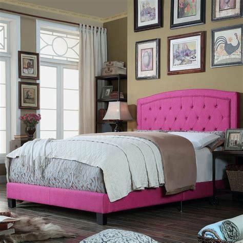 Twin Full Queen King Pink Upholstered Platform Bed Frame Tufted Fabric