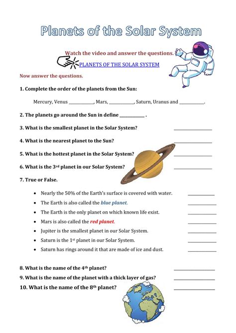 planets of the solar system worksheet