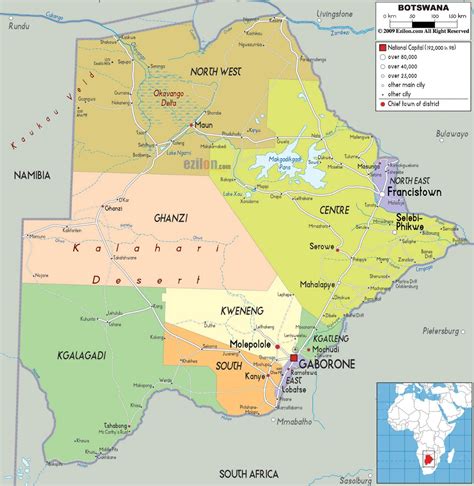Botswana Political Map With Capital Gaborone And International Borders