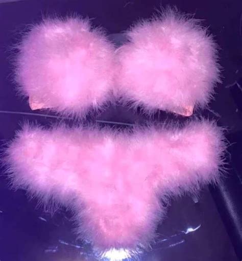 Fluffy Bra Panties Lingerie Lingerie Set Underwear Pink Bikini