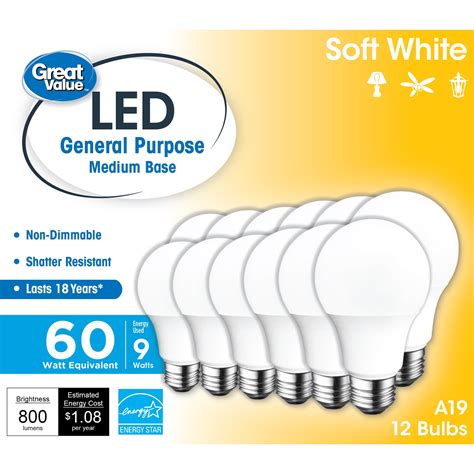 Buy Great Value Led Light Bulb 9w 60w Equivalent A19 General Purpose