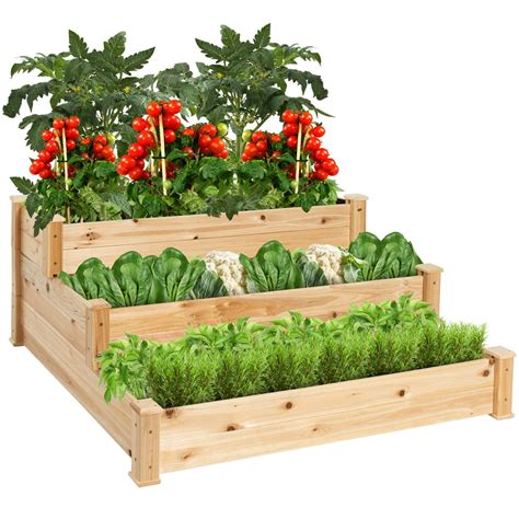 Best Choice Products 3 Tier Fir Wood Raised Garden Bed Planter Kit For