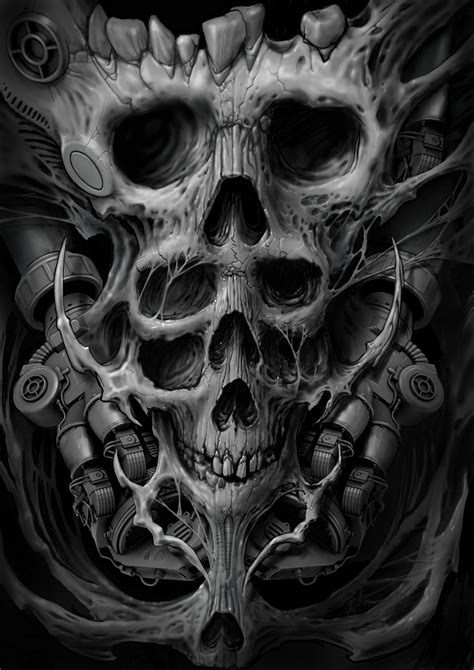 Bio Organic Skulls Concept Art By Dimitri Hk Skull Sleeve Tattoos